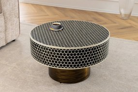 Masuta de cafea rotunda, Mozaic incrustat, Alb-Negru, HARMONY NATURE 60cm