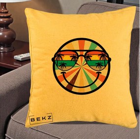 Perna Decorativa Smiley Face Retro Sunset Palmieri, 40x40 cm, Galben, Husa Detasabila, Perna Inclusa, BEKZ®