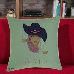 Perna Personalizata Zodiac Balanta Cowgirl, 40x40 cm, Verde, Husa Detasabila, Perna Inclusa, BEKZ®