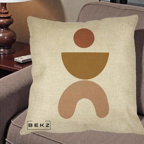 Perna Decorativa Geometric Boho Disc si Arc, 40x40 cm, Crem, Husa Detasabila, Perna Inclusa, BEKZ®