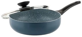 Tigaie adanca cu capac Luigi Ferrero Prima FR-2634L, 26x7.5 cm, 3.4 L, Acoperire antiaderenta cu efect de marmura, Capac sticla, Inductie, Albastru inchis