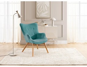 Fotoliu cu taburet turcoaz cu tapițerie din catifea reiată Niko – Ropez