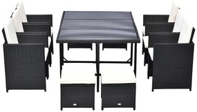 Outsunny Set Mobilier de Exterior din Rattan Sintetic Negru, Set de Mese pentru Prânz 11 Piese cu Perne Confortabile | Aosom Romania