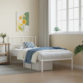 372220 vidaXL Cadru de pat metalic cu tăblie, alb, 90x190 cm