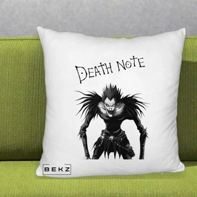 Perna Personalizata Death Note Ryuk Shinigami Alb-Negru, 40x40 cm, Alb Pufos, Husa Detasabila, Perna Inclusa, BEKZ®