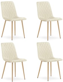 Set 4 Scaune Bucatarie/Dining Clay Catifea Bej Picioare Metalice Finisaj Lemn