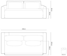 Canapea extensibila Belfast 3 locuri stofa L238 cm