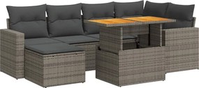 vidaXL Set canapele de grădină, 7 piese, cu perne, gri, poliratan