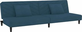 vidaXL Canapea extensibilă cu 2 locuri, 2 perne, albastru, catifea