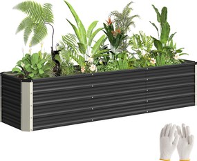 Outsunny Jardiniță înălțată din oțel cu mănuși, pat pătrat pentru grădină pentru flori, ierburi, legume, 183 x 47 x 40 cm, gri | Aosom Romania