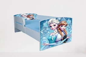 Pat Pentru Fetite 2-8 Ani Ana Si Elsa, Cu Protectie Si Saltea SafeNest de 140x70 Cm Ptv4920