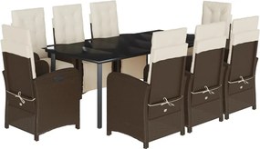 vidaXL Set mobilier de grădină cu perne, 9 piese, maro, poliratan