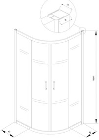 Cabina de dus Kolpasan, Eco Quat, semirotunda, 90 x 90 cm, R 55, profil negru