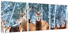 Tablou - Turma de căprioare (cu ceas) (90x30 cm)