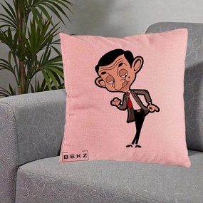 Perna Personalizata Mr. Bean Caricatura, 40x40 cm, Roz, Husa Detasabila, Perna Inclusa, BEKZ®