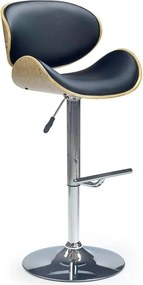 Scaun bar H44, negru/stejar deschis/crom, piele ecologica/placaj indoi