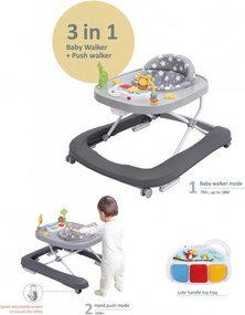 Premergator Premium 2 in 1 NOVOKIDS™ Little Giraffe Walker, Reglabil in 3 trepte de inaltime, Transformabil in antemergator, Roti silentioase, Cu