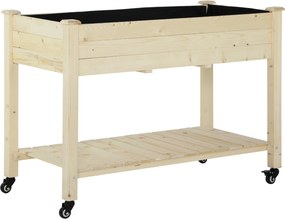 Outsunny Pat Grădină Legume Înălțat Lemn cu Roți, Jardiniera Înălțată cu Raft Inferior, 118x55x83cm, Natural | Aosom Romania