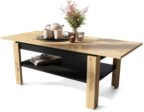 Mazzoni ASTI-R Stejar Artisan/Negru – MASĂ/MĂSUȚĂ CAFEA MODERNĂ CU BLAT EXTENSIBIL