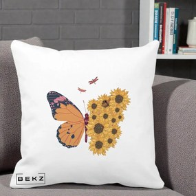 Perna Decorativa Fluture Floarea-Soarelui, 40x40 cm, Alba Mata, Husa Detasabila, Perna Inclusa, BEKZ®