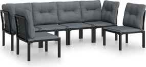 vidaXL Set mobilier de grădină, 6 piese, negru și gri, poliratan