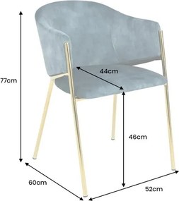 Set de 2 scaune aspect retro, Metal Auriu, Catifea Turcoaz, NOBLESSE A-47581 VC