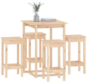 Set mobilier de bar, 5 piese, lemn masiv de pin Maro, 5