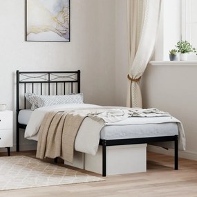 373681 vidaXL Cadru de pat metalic cu tăblie, negru, 75x190 cm