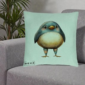 Perna Decorativa Pasare Teal-Bej cu Sosete Curcubeu, 40x40 cm, Verde Menta, Husa Detasabila, Perna Inclusa, BEKZ®