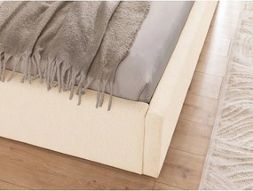 Pat matrimonial crem tapițat cu spațiu de depozitare cu somieră 200x200 cm Cille – Ropez