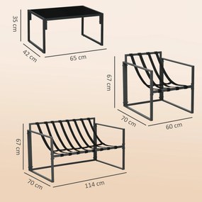 Outsunny Set Mobilier de Exterior cu Măsuță din Sticlă, Canapea, 2 Fotolii și Perne, Gri | Aosom Romania