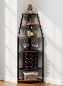 RVI5 - Rafturi Vin pentru colt, 42 cm, depozitare vin, raft stil industrial, bucatarie, living, dining - Negru - Maro