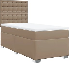 vidaXL Pat box spring cu saltea, cappuccino, 90x190 cm piele ecologică