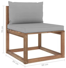 Set mobilier gradina paleti cu perne, 3 piese, lemn pin tratat Gri, 2x mijloc + suport pentru picioare, 1