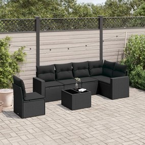 3219025 vidaXL Set canapele de grădină cu perne, 7 piese, negru, poliratan