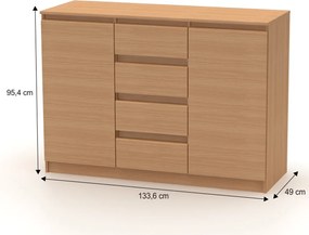 Comodă cu 2 uşi şi 4 sertare, fag, HANY 2 NEW 010