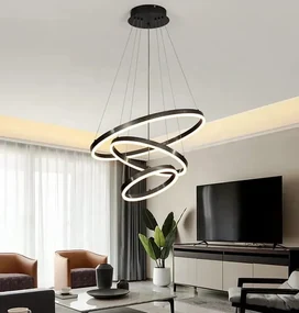 Lustra LED Cu Telecomanda, 3 cercuri Negru