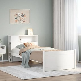 vidaXL Pat cu bibliotecă fără saltea, alb, 75x190 cm, lemn masiv pin