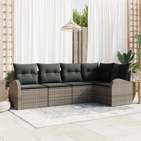 vidaXL Set de canapele pentru grădină cu pernă 5 pcs Gri Rattan poli