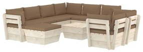 Set mobilier gradina din paleti cu perne, 10 piese, lemn molid Gri taupe, 5x colt + 3x mijloc + masa + suport pentru picioare, 1