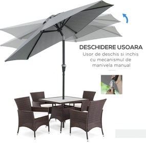 Outsunny Umbrelă Inclinabilă pentru Grădină și Terasă 2.3x2m cu Deschidere Ușoară prin Manivelă, Structură Metalică și 6 Stinghii, Gri | Aosom Romania