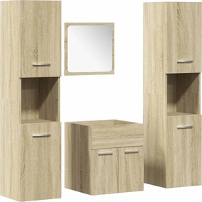 vidaXL Set mobilier de baie, 4 piese, stejar sonoma, lemn prelucrat