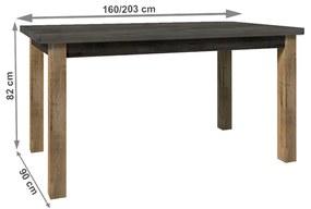 Masa dining, extensibila, stejar lefkas inchis gri, 160-203x90 cm, MONTANA STW