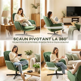 HOMCOM Fotoliu de Salon Rotativ 360° cu Pernă Lombară Detașabilă, Șezut Generos, Fotoliu Tapițat Modern din Catifea cu Cotiere, pentru Living, 73x83.5x85 cm, Verde | Aosom Romania