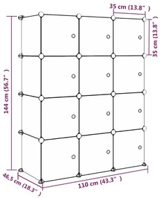Dulap de depozitare cub pentru copii, 12 cuburi, roz, PP Roz, 110 x 46.5 x 144 cm, 1, 1