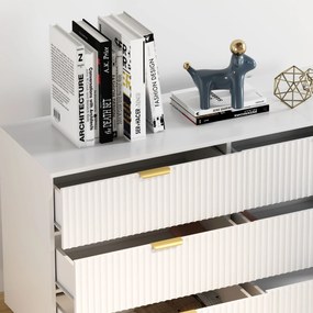 HOMCOM Comodă 6 sertare comodă cameră mobilier de depozitare modernă cu mânere și picioare aurii, 120 x 40 x 76,5 cm, alb | Aosom Romania