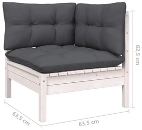 Set mobilier de gradina cu perne, 10 piese, alb lemn masiv pin Alb, 1