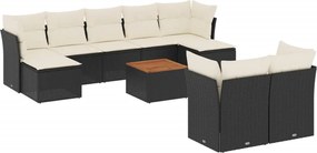 vidaXL Set canapele de grădină cu perne, 10 piese, negru, poliratan