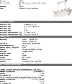 Lustra suspendata design LUX Amazone Rectangular, nickel 115384 HZ