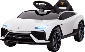AIYAPLAY Mașină Electrică pentru Copii Licență Lamborghini cu Claxon și Telecomandă, 101.5x49x43 cm, Albă | Aosom Romania